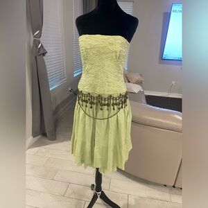 RARE Y2K Laundry By Shelli Segal boho fairy coin belt strapless cotton dress US4